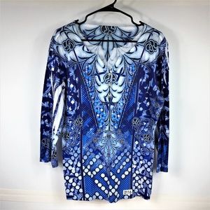 STYLE & CO. Blue and White Women's Blouse XL